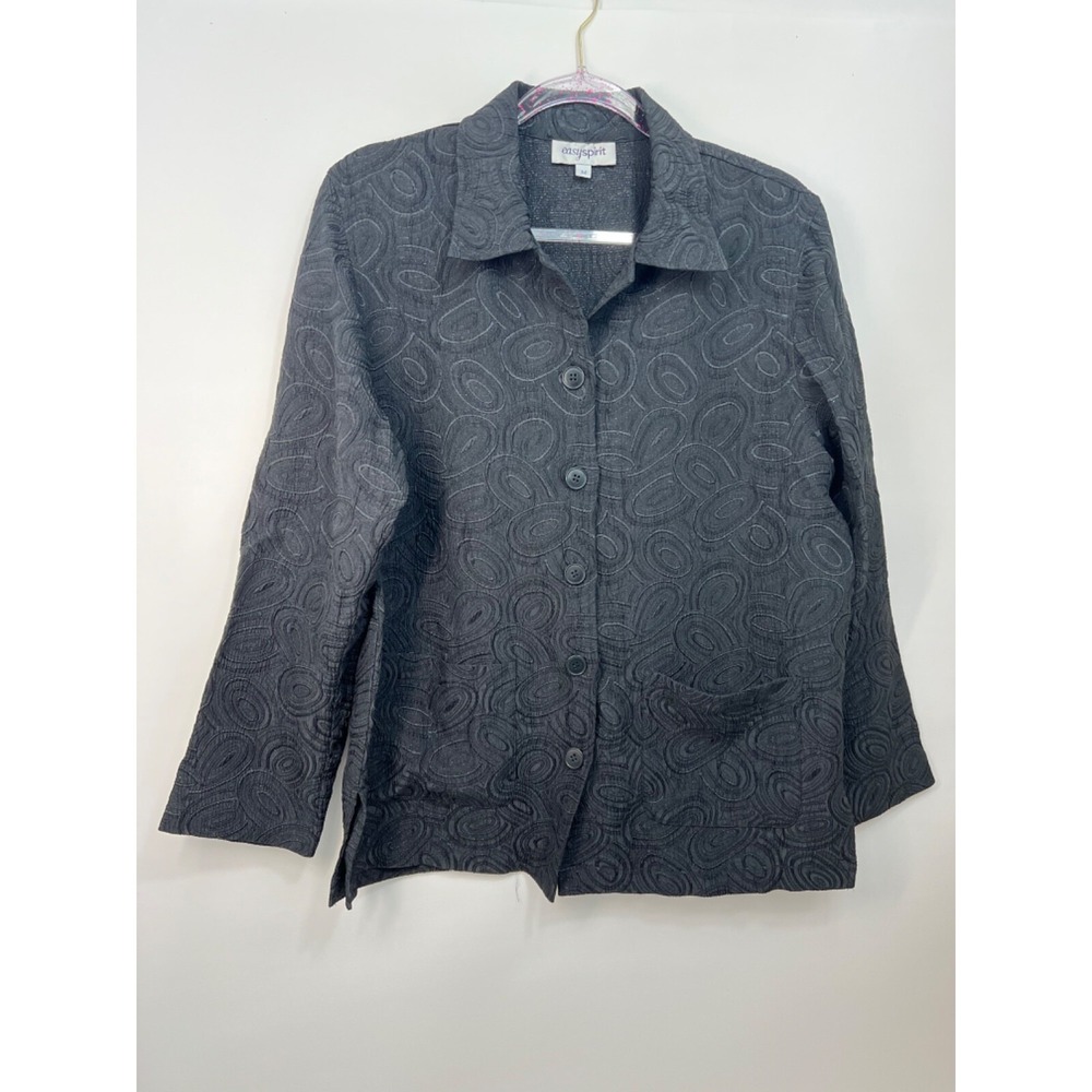 Easy Spirit Black Textured‎ Print Blazer Jacket Classy Fitted Womens Sz Medium